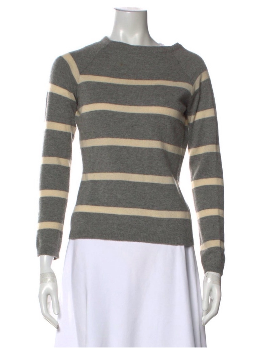 Ralph Lauren Purple Label 100% Cashmere Striped Sweater S Gray Cream